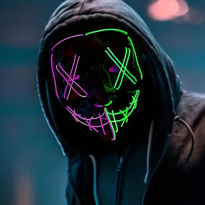 Halloween EL Two-Color Glow Mask LED Full Face Mask for Men And Women, Party Props, V Grimace Horror Graffiti Holiday Party Supplies, Batteries Not Included