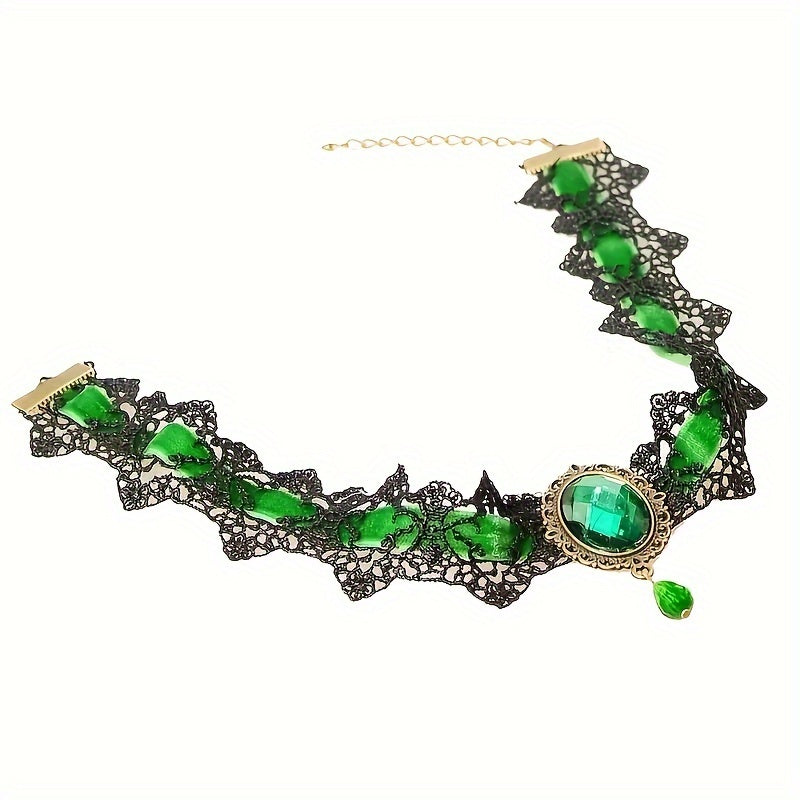 Gothic Lace Choker Necklace with Rhinestone, Adjustable Clavicle Jewelry, Women'S Fashion Collar, Gift for Parties, Halloween, All-Season Accessory