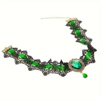 Gothic Lace Choker Necklace with Rhinestone, Adjustable Clavicle Jewelry, Women'S Fashion Collar, Gift for Parties, Halloween, All-Season Accessory
