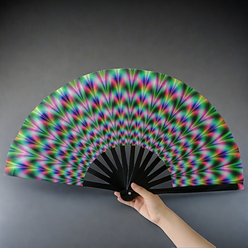 [Glowing Kung Fu Fan] Vibrant Rainbow Glow-in-the-Dark Large Foldable Kung Fu Fan | Portable and Fun Accessory, Party Accessory, Ideal for Parties, Festivals, and Costumes