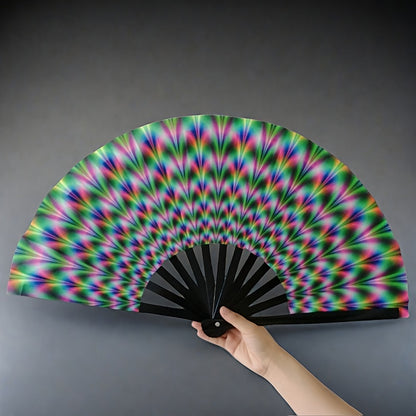 [Glowing Kung Fu Fan] Vibrant Rainbow Glow-in-the-Dark Large Foldable Kung Fu Fan | Portable and Fun Accessory, Party Accessory, Ideal for Parties, Festivals, and Costumes
