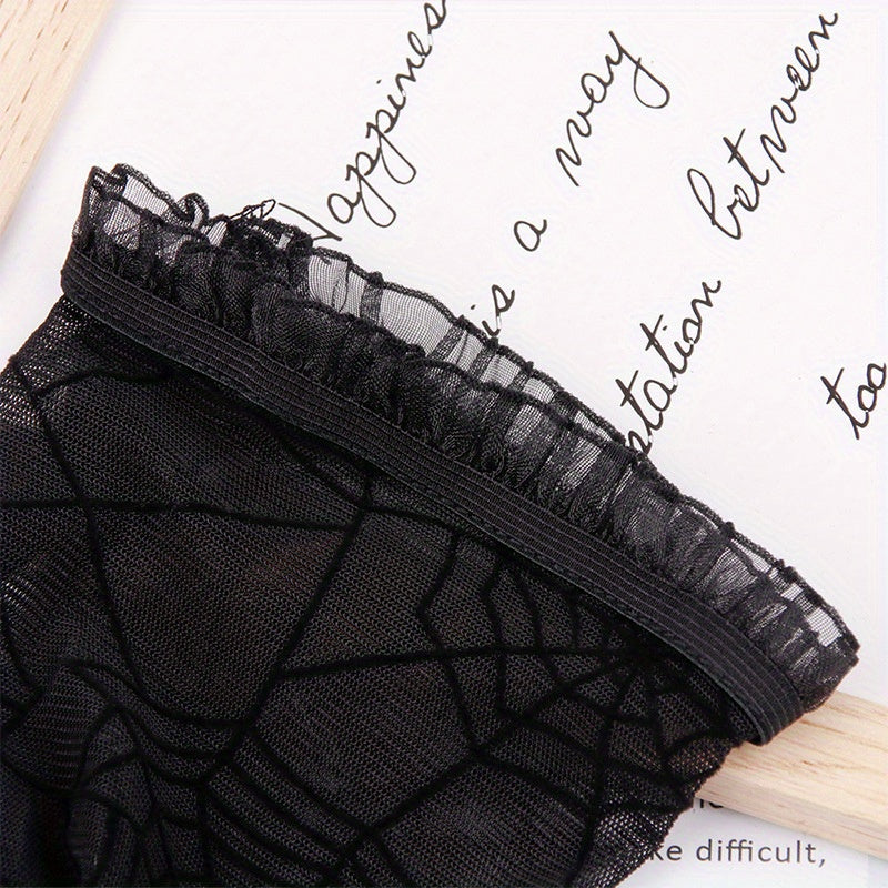 [Gothic Spider Pattern Gloves] Gothic Spider Pattern Translucent Fingerless Gloves for Women Halloween Decorative Y2K Black Lace Gloves
