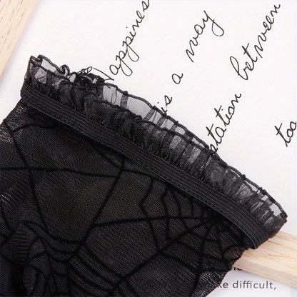 [Gothic Spider Pattern Gloves] Gothic Spider Pattern Translucent Fingerless Gloves for Women Halloween Decorative Y2K Black Lace Gloves