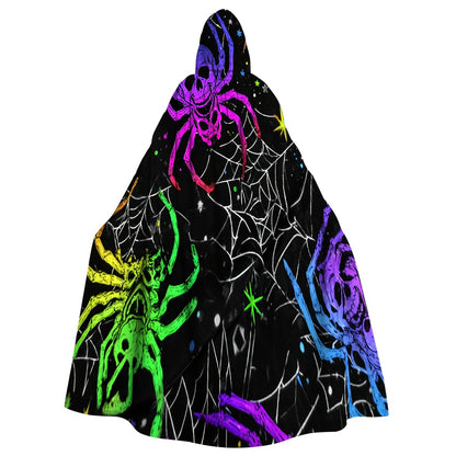 1pc Neon Glow-in-the-Dark Spider Print Witch's Robe - Norse Mythology Costume with Neon Web Design, Unisex Adult Hooded Cloak for Halloween Cosplay, Themed Parties & Costume Events (Hand Wash Only) - Multicolor Neon Colors (G