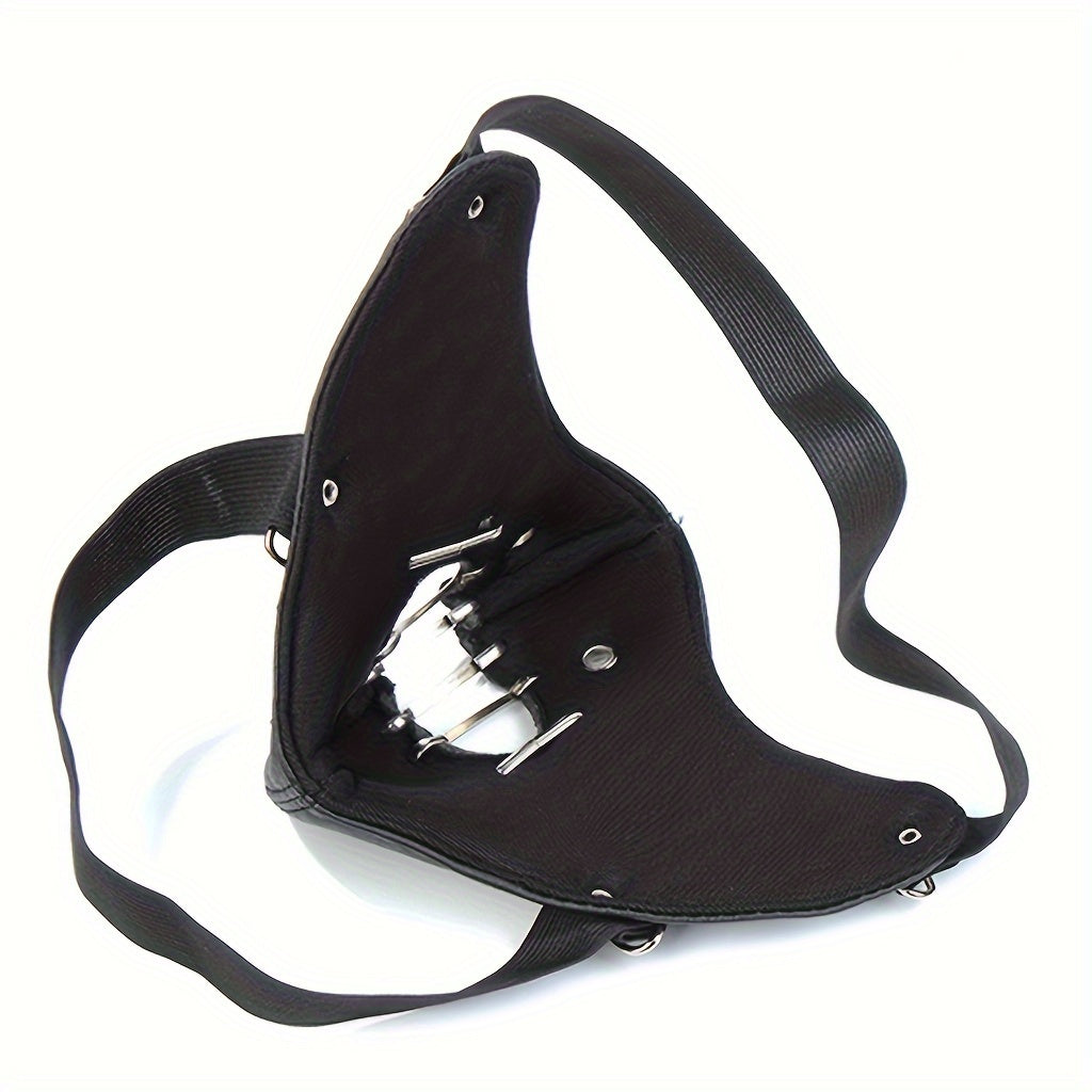 1pc Faux Leather Safety Pin Mask, Unisex Hollow-Out Novelty Face Covering for Halloween Party Costume, Funky Men's Fashion Accessory