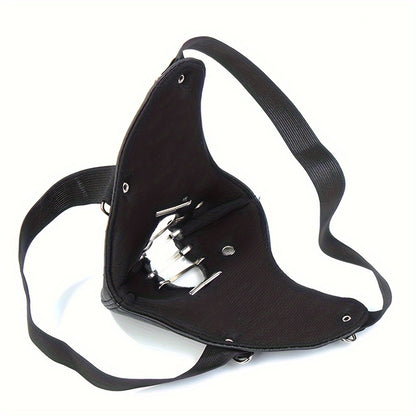 1pc Faux Leather Safety Pin Mask, Unisex Hollow-Out Novelty Face Covering for Halloween Party Costume, Funky Men's Fashion Accessory