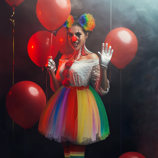Rainbow Colorful Clown Dress Up Set Halloween Women's Clown Costume Accessories Included Clown Bowtie Fake Nose Clown Colorful Puff Buns for Halloween Carnival Joker Clown Accessories