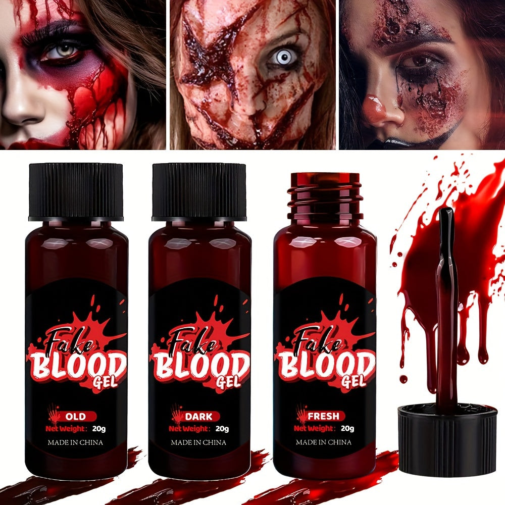 Washable Fake Blood Makeup with Brush - Perfect for Vampires, Zombies, Clowns & Cosplay - Realistic Clotted Blood Effect