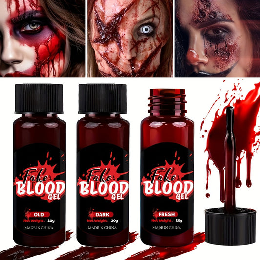 Washable Fake Blood Makeup with Brush - Perfect for Vampires, Zombies, Clowns & Cosplay - Realistic Clotted Blood Effect