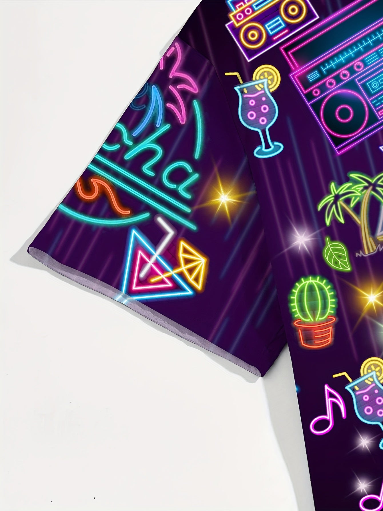 Men'S Casual Tropical Party Neon Graphic T-Shirt - Short Sleeve, Summer Vacation Shirt with Palm Trees, Flamingos, and Music Notes Design, Casual Attire|Tropical Theme|Polyester Fabric
