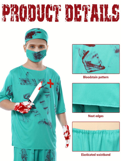 Adults Zombie Surgeon Costume, Unisex Adults Halloween Bloody Surgeon Scrubs, Fancy Dress Costume, Themed Party Wear, Party Outfit, Creepy Scrubs, Horror Medical Attire, Machine Washable, Durable Fabric, Medical Scrubs, Fake
