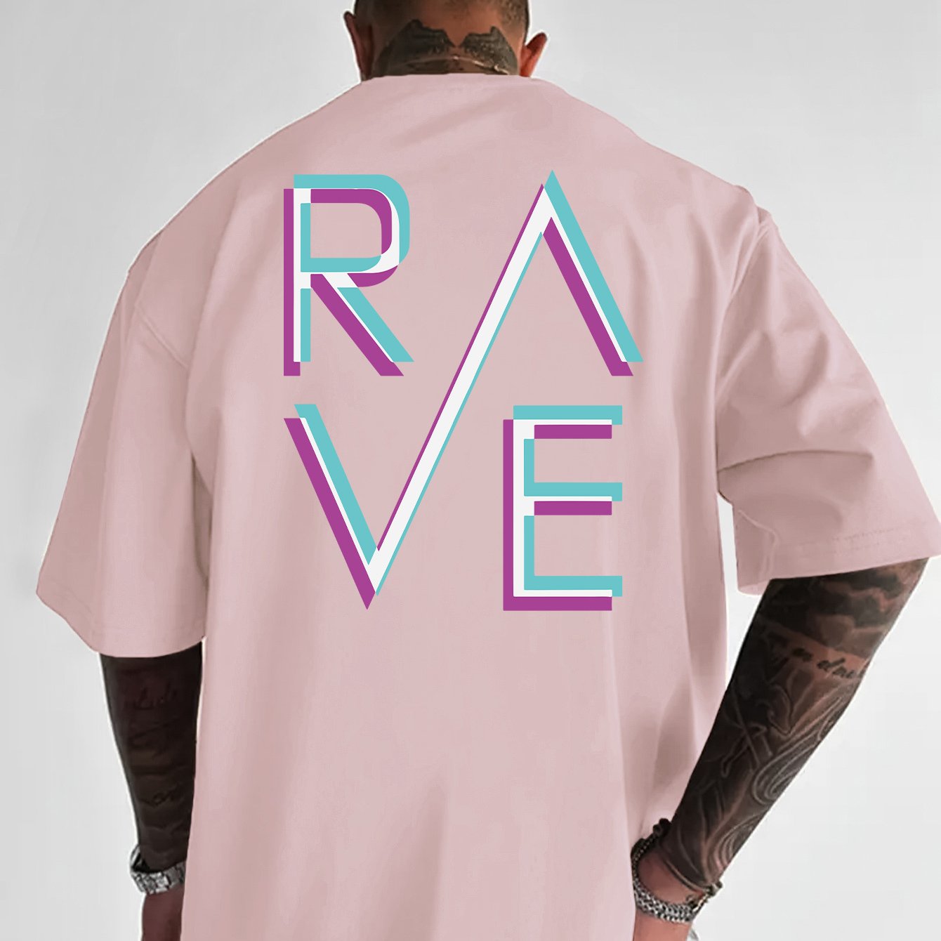 Men'S Casual Loose Fit Crew Neck T-Shirt with "RAVE" Graphic Print - Vibrant Neon Letter Design, Short Sleeve, Summer Essentials, Perfect Gift for Music Lovers, Everyday Tshirt | Vibrant Graphic Tee | Comfortable Fit, PLUS SI