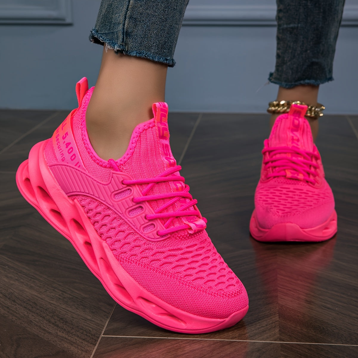 Men's Lightweight Breathable Running Shoes - Vibrant Neon Pink/White/Orange/Black/Green Color Options, MD Sole & Fabric Upper for Gym, Tennis, Walking - All-Season Comfort, Lace-Up Low-Top Athletic Sneakers, Sneakers, Gym Foo