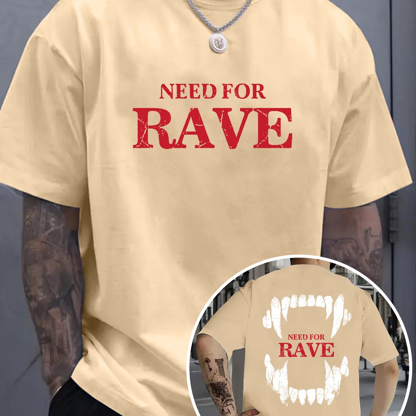 Men's Casual Graphic T-Shirt - "NEED for RAVE" Print, Light Purple, Loose Fit, Breathable Fabric, Street Style Short Sleeve Tee for Summer, Festive Clothing | Bold Print Shirt | Comfortable Wear