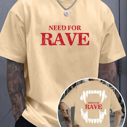 Men's Casual Graphic T-Shirt - "NEED for RAVE" Print, Light Purple, Loose Fit, Breathable Fabric, Street Style Short Sleeve Tee for Summer, Festive Clothing | Bold Print Shirt | Comfortable Wear