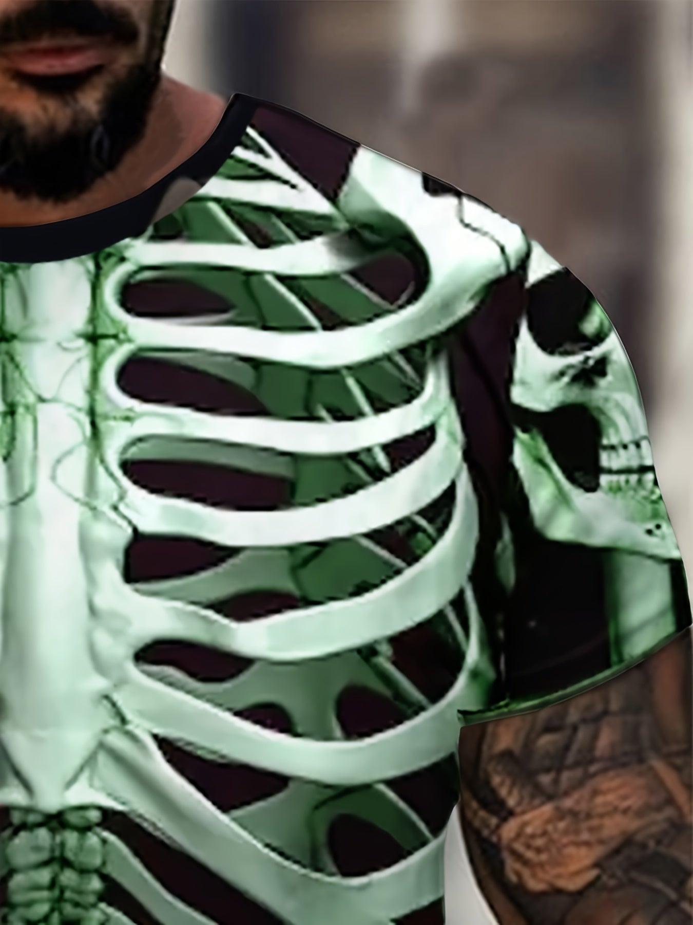 Men's Skeleton Print T-Shirt, Casual Polyester Short Sleeve Tee, Round Neck, Summer Fashion Top, Regular Fit, Halloween Themed, Knit Fabric