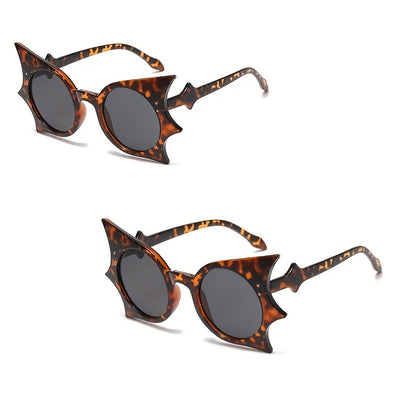 1pc/2pcs Y2K Vampire Bat-Shaped Fashion Glasses - Gothic Leopard Print & Solid Black Frames with Transparent Lenses, Lightweight Plastic Frames for Halloween Costume Parties, Teens Fashion Accessories, Bold Statement Pieces,