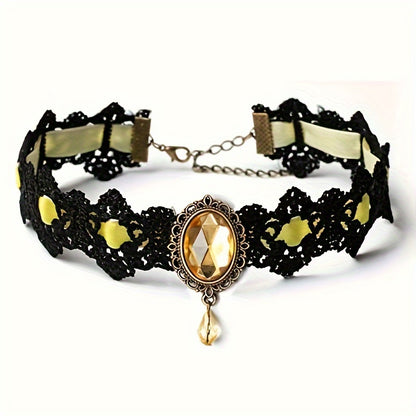Gothic Lace Choker Necklace with Rhinestone, Adjustable Clavicle Jewelry, Women'S Fashion Collar, Gift for Parties, Halloween, All-Season Accessory
