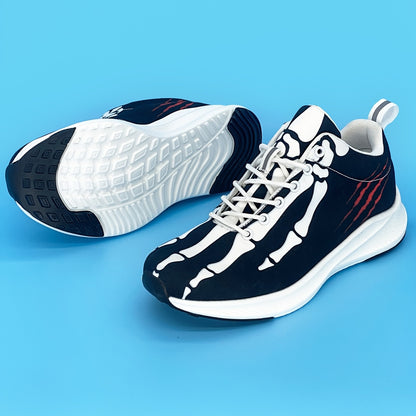 Halloween Devil's Bone Men's Lightweight Running Shoes - Low-Top Lace-Up, Skeleton & Flame Design, Breathable Fabric, MD Sole, Perfect for Halloween & Beyond