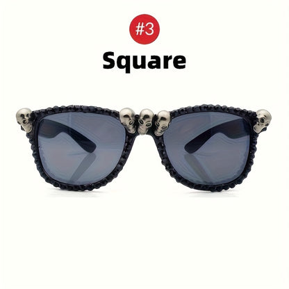 Vintage Gothic Skull Cat Eye Fashion Glasses - Plastic Frame with Crystal Embellishments, Suitable for Both Men And Women, Perfect for Halloween And Party Events.