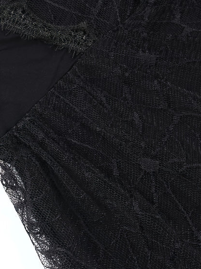 European And American Fashion Dark Wind Lace Patchwork Cobwed Tight Irregular Skirt High Waist Slimming Dress