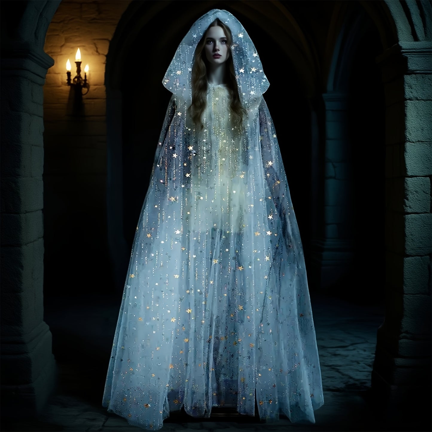 [Halloween Horror Party Cloak] 1pc KUIJA Bride Shawl Witch Vampire Cosplay Cloak - Double Layered Halloween Horror Party Costume Prop, White, Black & Red Options, Polyester Woven Fabric for Carnival Outfits, Halloween Costume