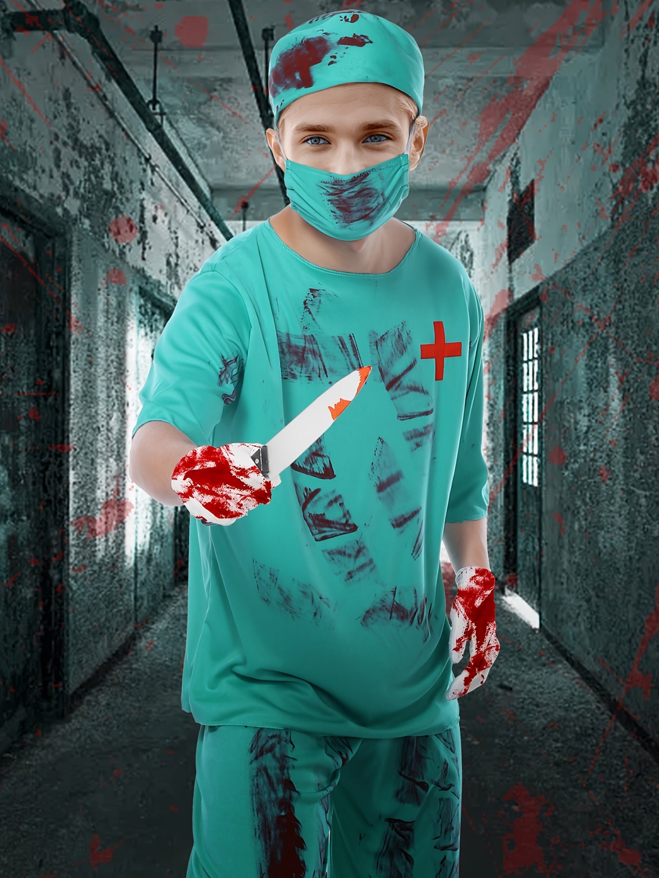 Adults Zombie Surgeon Costume, Unisex Adults Halloween Bloody Surgeon Scrubs, Fancy Dress Costume, Themed Party Wear, Party Outfit, Creepy Scrubs, Horror Medical Attire, Machine Washable, Durable Fabric, Medical Scrubs, Fake