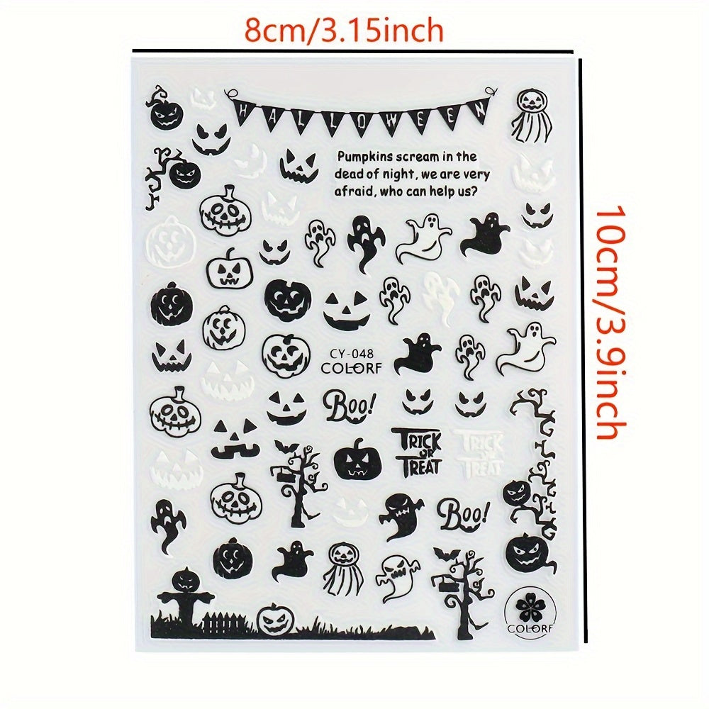 6pcs Glow-In-The-Dark Halloween Nail Art Stickers - Self-Adhesive, Reusable Decals With Skulls, Ghosts, Pumpkins & Spiders For Festive Manicure