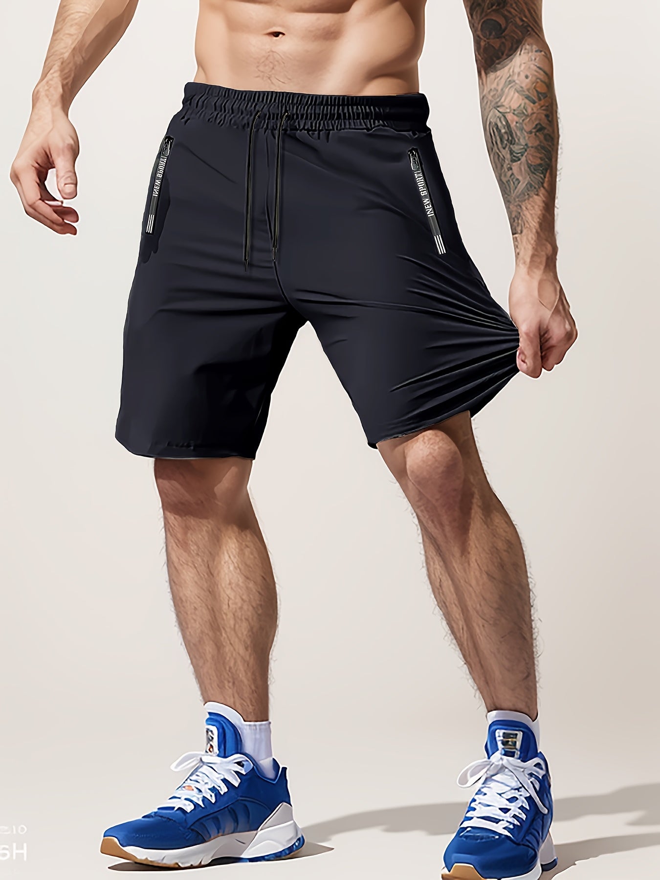 [Moisture-Wicking Shorts] Moisture-Wicking Men's Athletic Shorts | Lightweight Gym Training Shorts with Zipper Pockets & Drawstring Waist - Geometric Pattern, Machine Washable for Casual & Active Wear