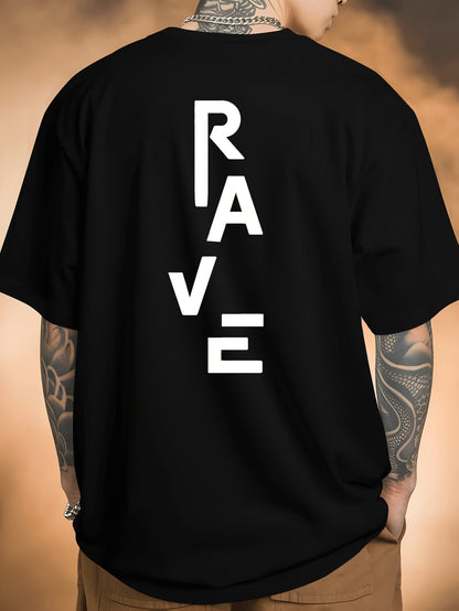 Men's Trendy Summer Short-Sleeve T-Shirt with "Rave" Graphic Print - Breathable, Versatile Round Neck Tee for Beach Vacations & Casual Wear, Breathable Clothing | Relaxed Fit Shirt | Comfortable Fabric, Shirts for Summer