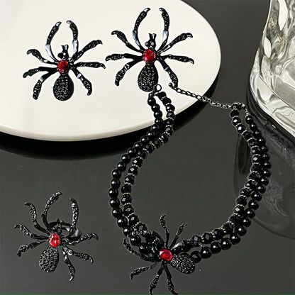 New dark Gothic-style spider jewelry set, perfect for Halloween costume accessories, a must-have for exaggerated European and American parties, a spider necklace, bracelet, adjustable ring and earrings 4pcs jewelry set