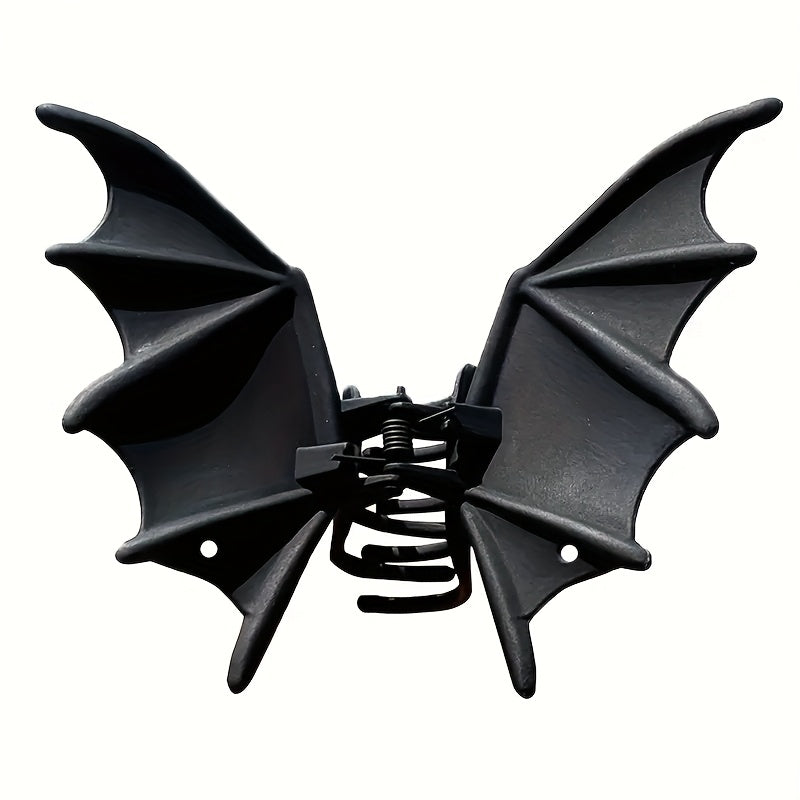 [Gothic Bat Hair Clip] 1pc Gothic Punk-Style Halloween Bat Hair Clip - Matte Black Animal Print Hairpin for Women, Elegant Party Hair Accessory for Ponytails & Buns