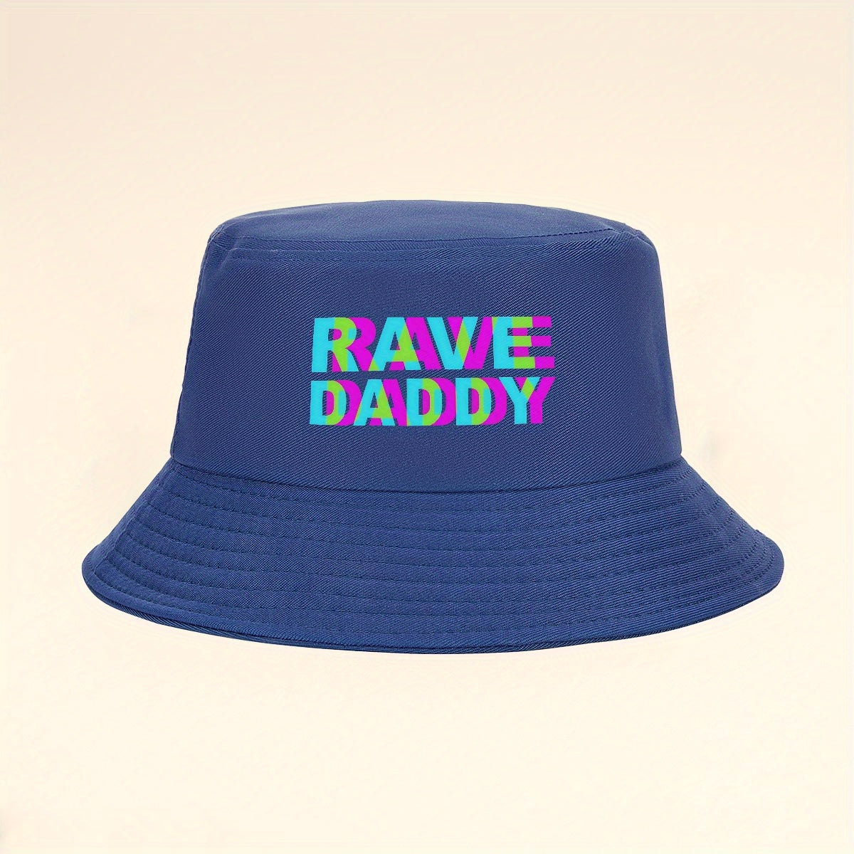Vibrant Neon Rave "RAVE DADDY" Bucket Hat - Black with Colorful Lettering, Wide Brim for Summer Sun Protection, Foldable & Lightweight, Perfect for Beach, Hiking, Travel - Stylish Outdoor Cap, Beach Hat