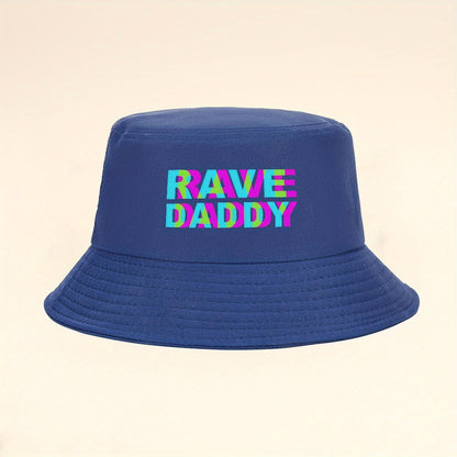 Vibrant Neon Rave "RAVE DADDY" Bucket Hat - Black with Colorful Lettering, Wide Brim for Summer Sun Protection, Foldable & Lightweight, Perfect for Beach, Hiking, Travel - Stylish Outdoor Cap, Beach Hat
