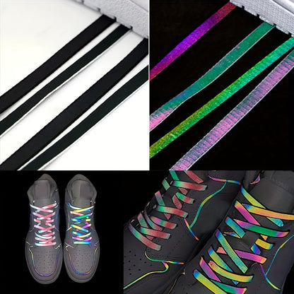1 Pair Holographic Reflective Shoelaces - Dual-Sided High-Intensity, Durable & Dirt-Resistant for Sports Shoes, Sneakers, and Casual Footwear, Reflective Shoe Laces