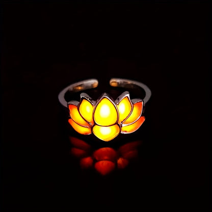 Glow-in-the-Dark for Lotus Flower Ring for Men & Women - Elegant Black & Blue Faux Design, Fashionable Accessory for Festivals, Festival Jewelry|Glamorous Accessory|Alloy Construction, for Lotus Flower Jewelry
