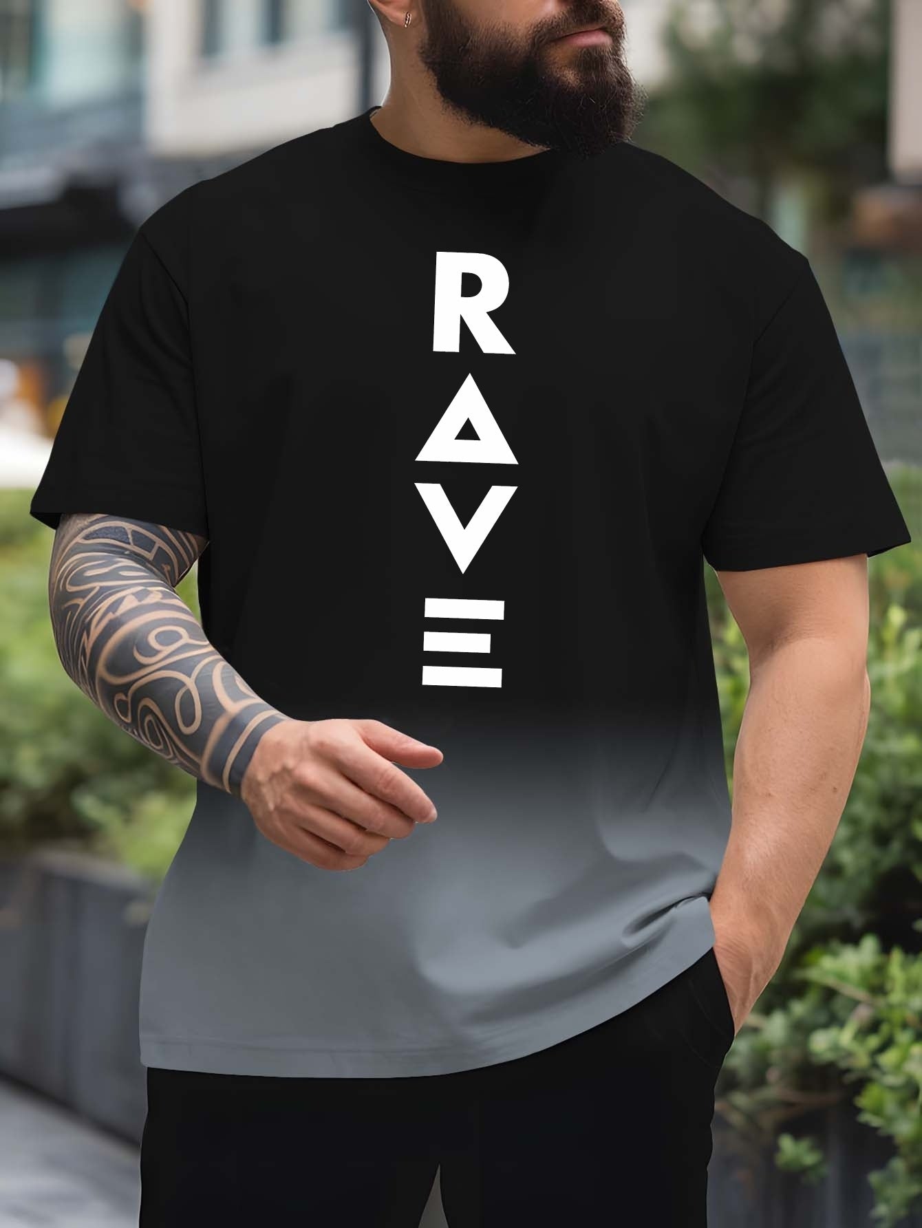 Men's Gradient Rave Graphic T-Shirt - Ice Silky Breathable, Quick-Dry, Round Neck, Short Sleeve, Casual Summer Tee in Vibrant Orange to Black Ombre Design