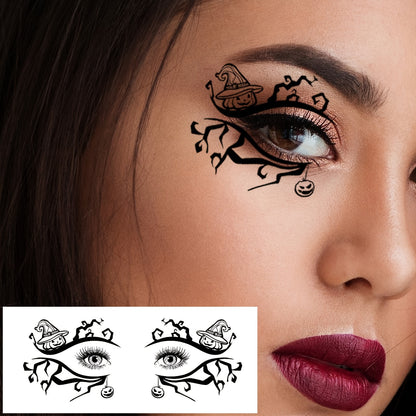 10-Pack Halloween Eye Tattoo Stickers, Skull Pumpkin Cat Bat Spider Web Designs, Festive Party Funny Face Makeup Temporary Tattoo Stickers, Oblong Shape