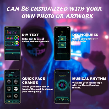 Party LED Light Mask Gesture Sensing Intelligent Display LED Mask Face Mask App Control Pretend Playful Face Mask Battery Powered Batteries Not Included Suitable for Makeup Parties, Christmas, Carnival and Themed Events, Hall