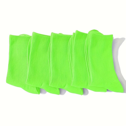 10 Pairs NCDATE Unisex Breathable Sweat-Absorbent Crew Socks - Soft, Comfortable Mid-Calf Socks in Bright Neon Green, Ribbed Texture for All-Day Wear, Fluffy Socks, Casual Sock, Minimalist Sock, Moisturewicking Sock