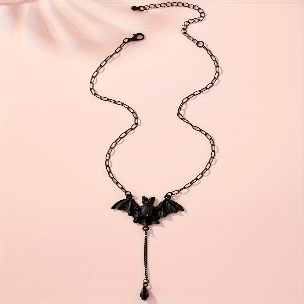 1pc Gothic Halloween Bat Necklace for Women - Black Bat Pendant with Red Eyes & Teardrop Bead Chain, Edgy Party Jewelry for Costume Events, Year-Round Versatile Gothic Accessory