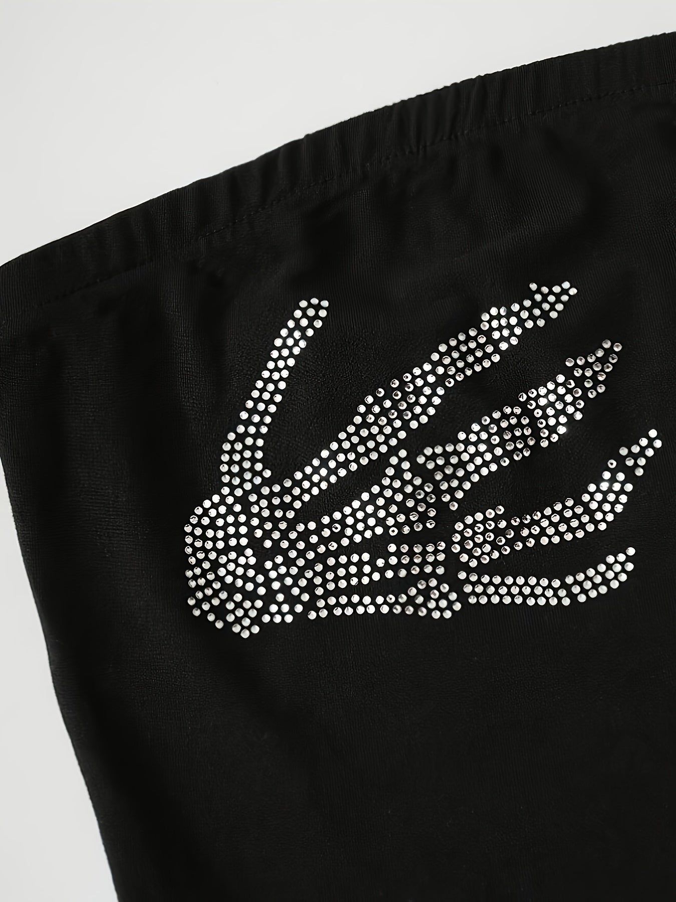 [1pc Sexy Crop Top] Sexy Strapless 1pc Women's Rhinestone Skeleton Hand Print Crop Top | Knitted Tube Shirt, All-Season Wear