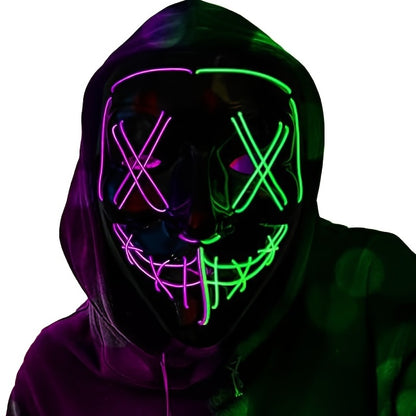 [LED Halloween Mask] 1pc LED Halloween Mask - Motion Sensor, Neon Glow, Sound-Activated Lighting, PVC Horror Face Mask for Adults/Teens, Compatible with Halloween, Haunted Houses, Clubs, Festive Celebration, Glowing Effect, H