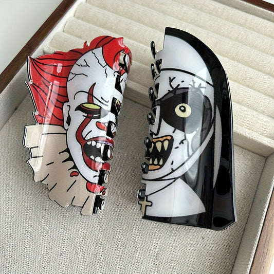 [Halloween Hair Accessories] 5pcs Halloween Hair Clips for Women - Shark, Skull, Pumpkin & More Themed Hairpins with Red Accents, Large Cartoon Design for Punk & Y2K Style, Perfect for Back of Head or Side Buns, Halloween Hai