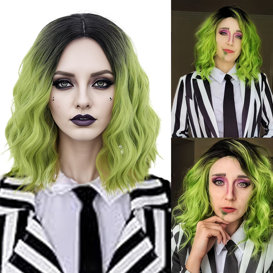 1pc Women'S Cosplay Curly Wave Wig, High Temperature Fiber, Medium Parted Mixed Color, Rose Net Cap, Long Hair for Festival and Party Wear