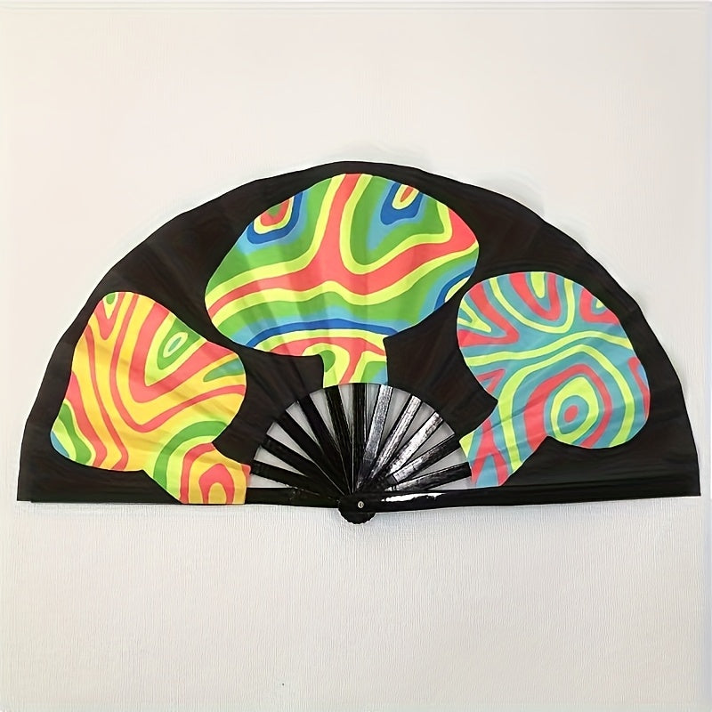13 - Inch Reactive Bamboo Folding Fan with Vibrant Lip Print Design - Glow in The Dark Party Accessory for EDM, Dance Festivals, Club Events and Women'S Fashion, Nightlife Gear, Tropical Vibe Accessory