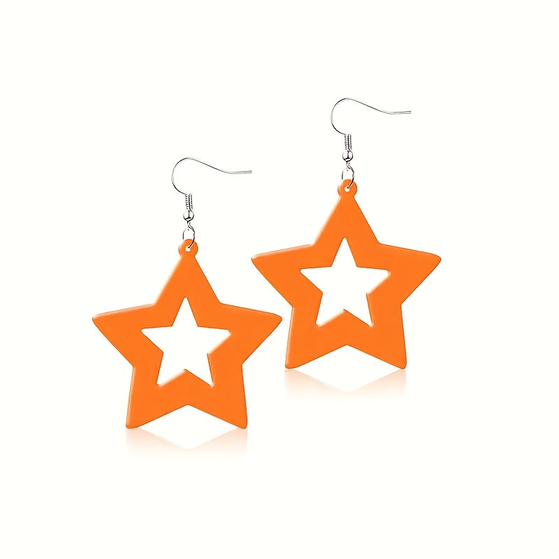 1/4 pair of neon star earrings made of acrylic material, with bright pink, orange, yellow, and green colors as perfect party gifts to express your sincere emotions. Party earrings with bright colors, hanging earrings design,
