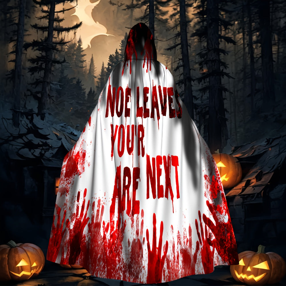 1pc Adult Horror Blood-Splatter Hooded Robe with Adjustable Tie - Realistic Fake Blood Drip Effect, Hand Wash Only, Red & Black Gothic Costume for Halloween, Themed Parties & Cosplay - Spooky Cloak with Handprint Design, Mult