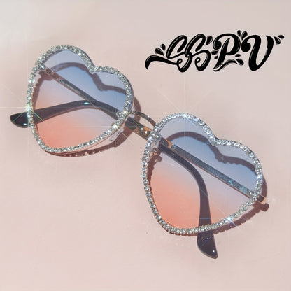 SSPV Rhinestone Heart Fashion Glasses - Sparkling Love-Shaped Shades in Multiple Colors, Glittery Gradient Lenses with Black Frames, Perfect for Festivals, Parties & Fashion Accessories, Party Eyewear, Rhinestone Embellishmen