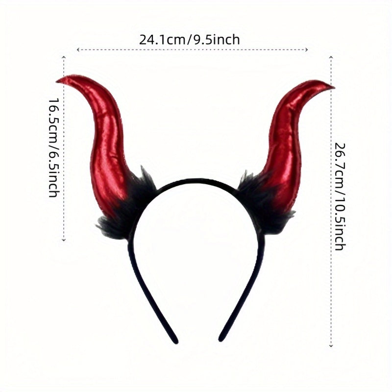 [Halloween] 4pcs Halloween Devil Costume Set, Red Sexy Halloween Costumes Demon Horn Headband, Demonic Wings, Antique Like Pendant Collar Necklace, Lace Arm Sleeves Cosplay Costume Accessories for Women